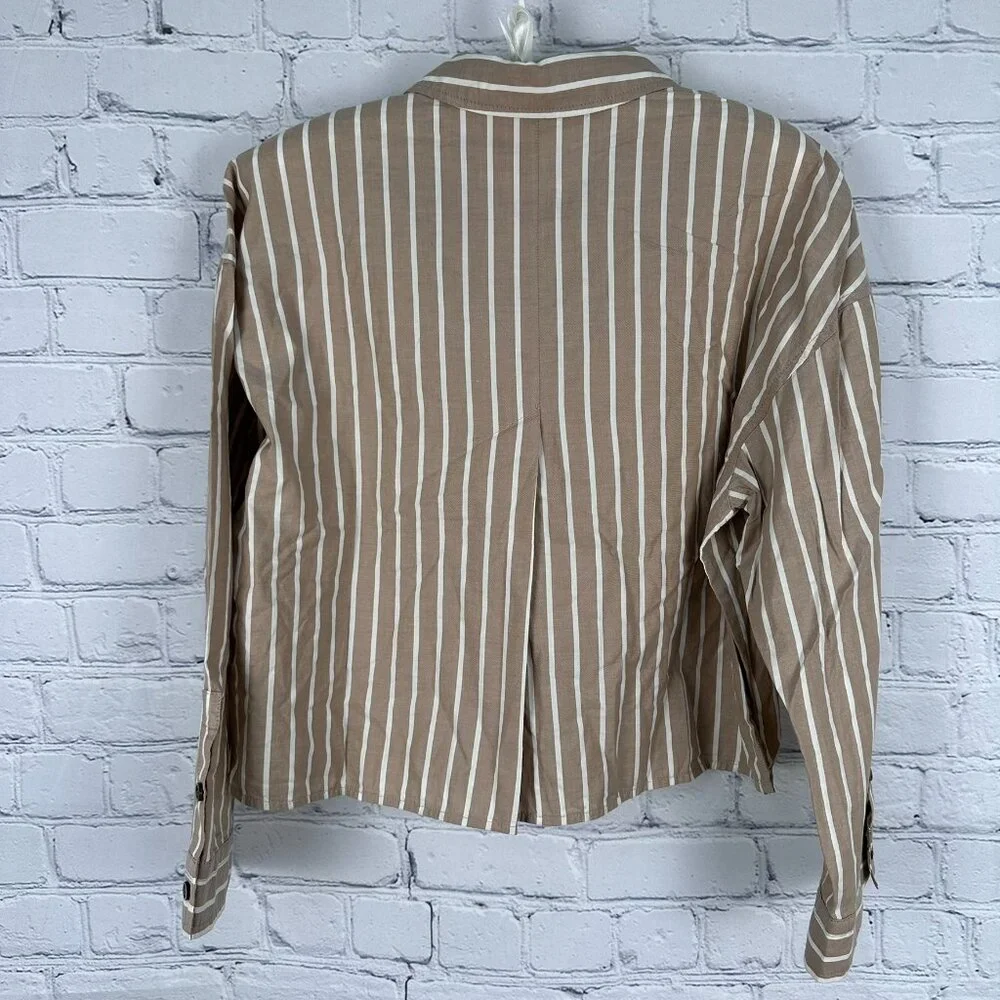 Everlane‎ The Woven 100% Cotton Long Sleeve PJ Pajama Top, Size XS, Brown Stripe